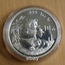 10 Yuan China Panda 1996 LARGE DATE 1 oz silver 99.9% silver coin & capsule