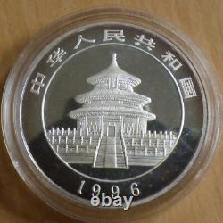 10 Yuan China Panda 1996 LARGE DATE 1 oz silver 99.9% silver coin & capsule