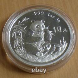 10 Yuan China Panda 1996 LARGE DATE 1 oz silver 99.9% silver coin & capsule