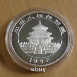 10 Yuan China Panda 1996 LARGE DATE 1 oz silver 99.9% silver coin & capsule