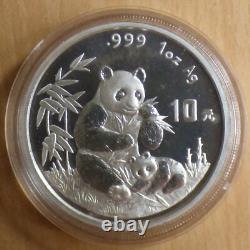 10 Yuan China Panda 1996 LARGE DATE 1 oz silver 99.9% silver coin & capsule