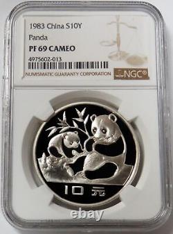 1983 Silver China 10 Yuan Proof Panda Coin 27 Grams Ngc Pf 69 Cameo