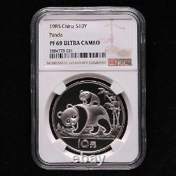 1985 China Panda Coin 10 Yuan 27g Panda Silver Coin NGC PF69