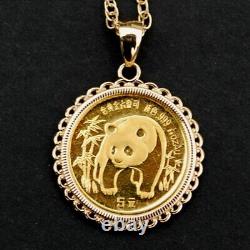 1986 China 1/20 Oz. 9999 Panda BU Unc Coin 14K Yellow Gold Plated Necklace