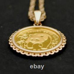 1986 China 1/20 Oz. 9999 Panda BU Unc Coin 14K Yellow Gold Plated Necklace