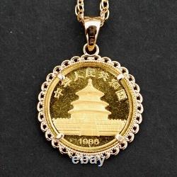 1986 China 1/20 Oz. 9999 Panda BU Unc Coin 14K Yellow Gold Plated Necklace