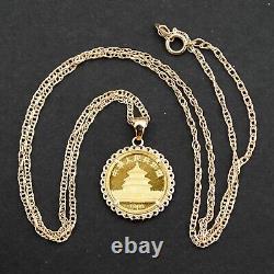 1986 China 1/20 Oz. 9999 Panda BU Unc Coin 14K Yellow Gold Plated Necklace