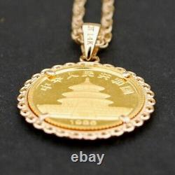 1986 China 1/20 Oz. 9999 Panda BU Unc Coin 14K Yellow Gold Plated Necklace