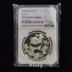 1987 China 10 Yuan 1 oz Panda Silver Coin NGC PF69