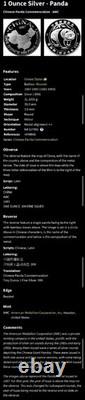 1987 China Panda 1 Troy oz. 999 Fine Silver AMC American Medals Corp PL Surfaces