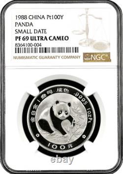 1988 1 oz. 9995 Platinum Chinese Small Date Proof Panda Coin NGC PF69 UC