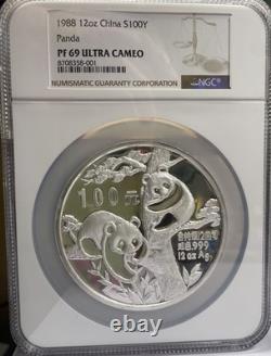 1988 Silver Panda 12 oz. 100 Yuan NGC PF69 Ultra Cameo