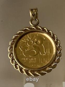 1989 1/10 Oz Panda China 10 Yuan Bezel Pendant With Chain 14k Yellow Gold Plated