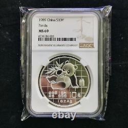 1989 China 10 Yuan 1 oz Panda Silver Coin NGC MS69