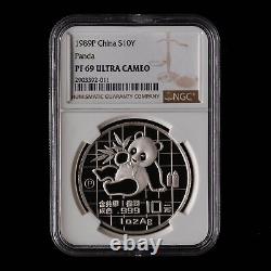 1989 China 10 Yuan 1 oz Panda Silver Coin NGC PF69