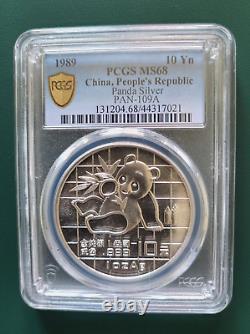 1989 China Coin Panda 1 oz 999 Silver PCGS Gold Shield MS 68