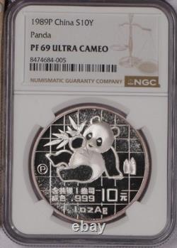 1989-P Silver Panda 1 oz. 10 Yuan NGC PF69 Ultra Cameo. Free shipping
