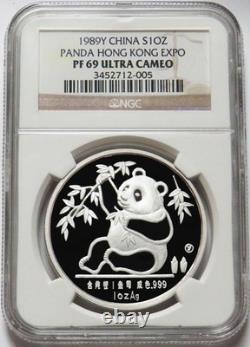 1989 Y Silver China Hong Kong Expo 1 Oz Proof Panda Ngc Pf 69 Ultra Cameo