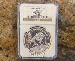 1990 1oz 10 Yuan China Silver Panda Coin Large Date MS 69
