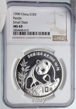 1990 CHINA PANDA Bamboo TEMPLE of HEAVEN Silver 10 Yuan Chinese Coin NGC i89267