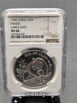 1990 China Panda Silver 1 oz silver 10 Yuan Large Date PCGS Graded MS68