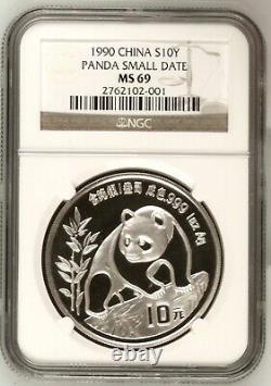 1990 China Silver Panda 1oz SMALL Date Coin NGC MS69