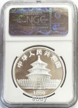 1990 Silver China 10 Yuan 1 Oz Panda Large Date Coin Ngc Mint State 69