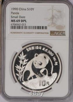 1990 Silver Panda 1 oz. 10 Yuan Small Date NGC MS69 DPL. Free shipping