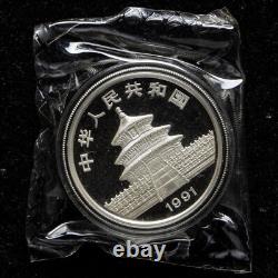1991 China 10 Yuan 1 oz Panda Silver Coin Small Date