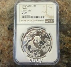1992 1oz 10 Yuan China Silver Panda Coin (Large Date) MS 69
