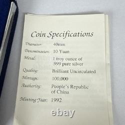 1992 Chinese Panda Bear Collectible Rare Coin 1 Ounce. 999 Fine Silver Round 999