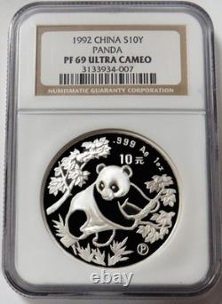 1992 SILVER CHINA PANDA 10 YUAN PROOF 1oz COIN NGC PF 69 ULTRA CAMEO