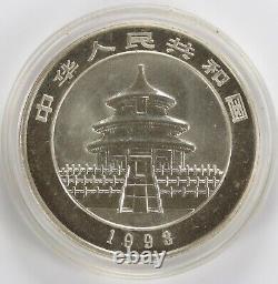 1993 China 1oz Silver Panda Frosted Small Date. 999
