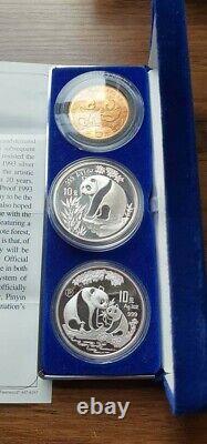 1993 China Panda Proof 3 Silver Coin Set Imaculate Uncirculated Very Rare