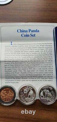 1993 China Panda Proof 3 Silver Coin Set Imaculate Uncirculated Very Rare