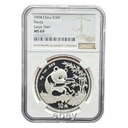 1994 China Silver Panda 1oz. 999 10 Yuan NGC MS69 Large Date