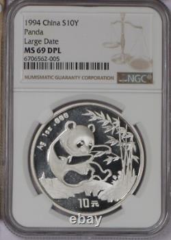 1994 Silver Panda 1 oz. 10 Yuan Large Date NGC MS69 Deep Prooflike