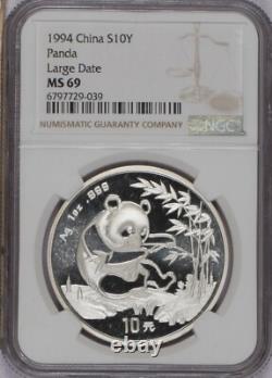 1994 Silver Panda 1 oz. 10 Yuan Large Date NGC MS69. Free shipping