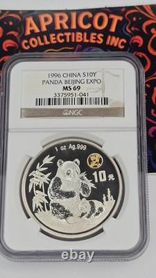 1996 10YUAN NGC MS69 China Beijing International Coin Expo Panda Silver coin