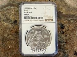 1996 1oz 10 Yuan China Silver Panda Coin Large Date MS 68