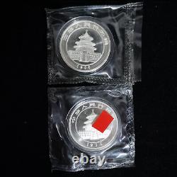 1996 China 10 Yuan 1 oz Ag. 999 Panda Silver Coin Large & Small Date
