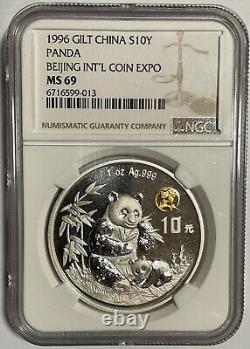 1996 China Silver Panda 1 Oz Coin Beijing Int'l Coin Expo NGC MS69