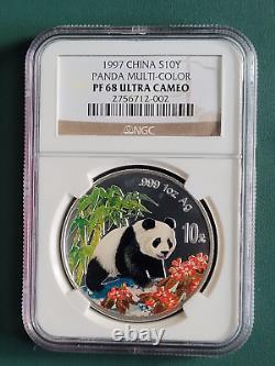 1997 China Coin Panda 1 oz 0.999 Silver Proof NGC PF68 Colorized