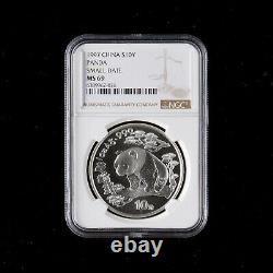 1997 China Panda 10 Yuan 1 oz Ag. 999 Panda Silver Coin NGC MS69 Small Date