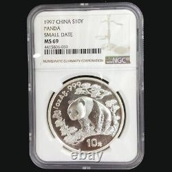 1997 China panda 1oz silver coin S10Y small Date NGC MS69