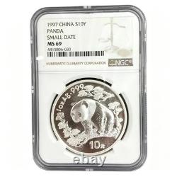 1997 Chinese Silver Panda 1oz. 999 Fine Silver NGC MS69 Small Date 10Y