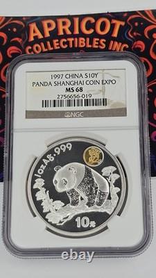 1997 Silver Panda 10 Yuan Shanghai International Coin Expo NGC MS68 1 oz coin