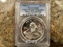 1998 1oz 10 Yuan China Silver Panda Coin (Small Date) MS 69