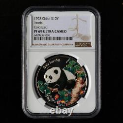 1998 China 10 Yuan 1oz Proof Color Panda Silver Coin NGC PF69
