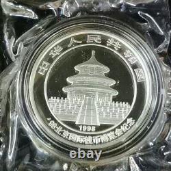 1998 China 10 Yuan Beijing Coin Expo 1oz Gilt Panda Silver Coin, with certificate